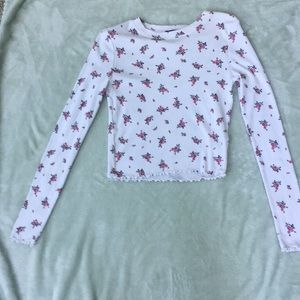 Forever 21 white ruffled pink rose shirt